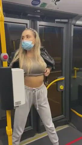 blonde bus public titty drop gif