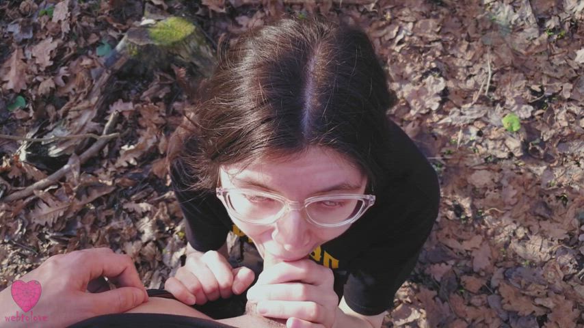 blowjob face fuck glasses handjob nerd oral outdoor public sucking gif