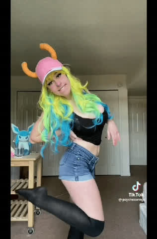 big tits cosplay huge tits jean shorts shorts tank top thighs tiktok tits gif