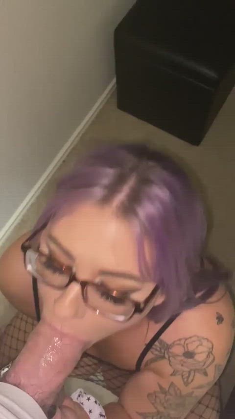 alt amateur blowjob deepthroat glasses homemade hotwife purple hair tattoo thick