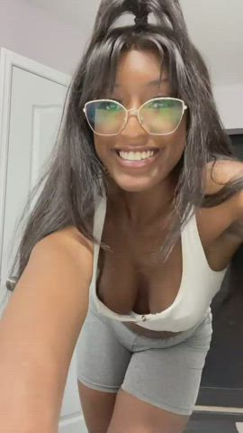Ass Ebony Glasses Pierced Strip Tease Tits gif
