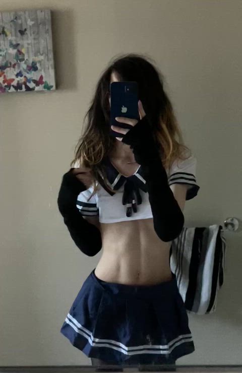 cosplay costume femboy mirror schoolgirl skirt stomach trans femboys trans-women