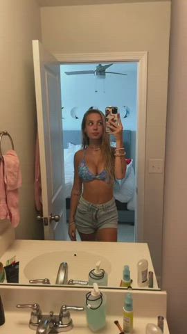 Bikini Blonde Cleavage Jean Shorts Teen TikTok gif