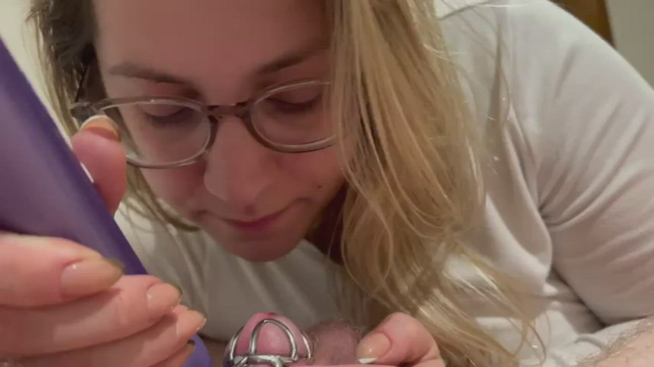 Blonde Chastity Cum Mistress Tease Vibrator gif