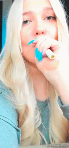 Blonde Blue Eyes Cam Camgirl Nails Russian Smoking Vertical Webcam gif
