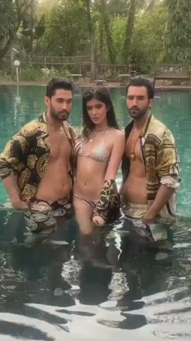 Bollywood Pool Threesome gif