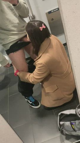 cute 18yo gf gives me a quickie in a public bathroom