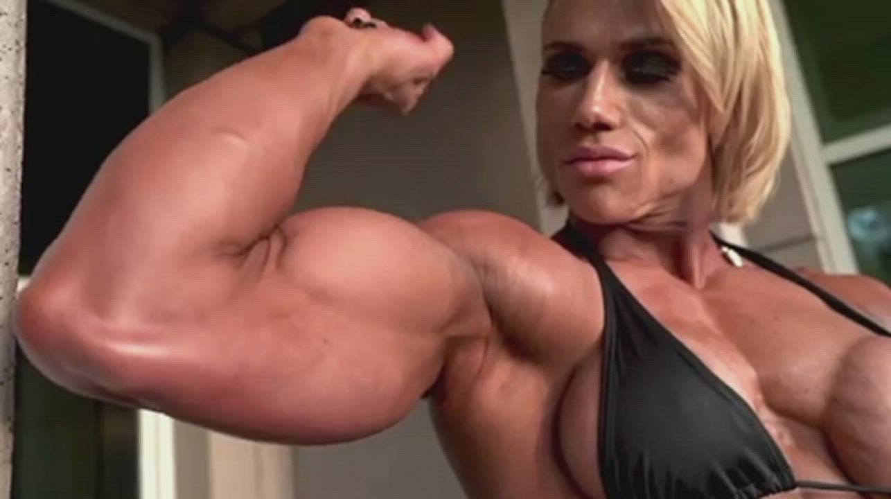 Bodybuilder Fake Boobs Muscular Girl gif