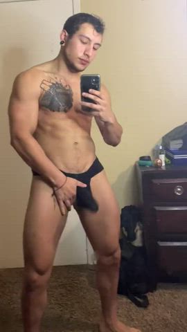 Cock Worship Erection Gay Mirror Solo Tattoo gif