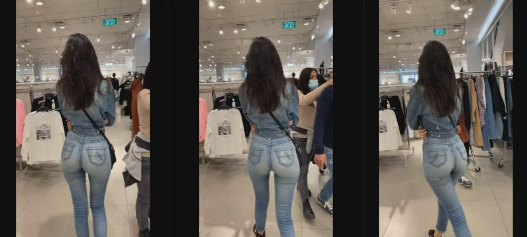 ass brunette camel toe gap jeans split screen porn gif