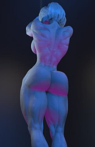 animation ass big tits muscles muscular girl pole dance gif