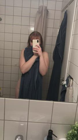 busty curvy shower tattoo towel girls-showering gif