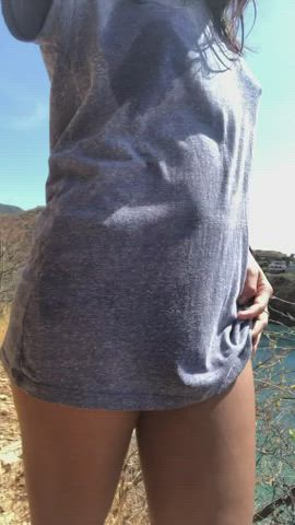 Amateur Bikini Flashing Legs NSFW Outdoor Public Selfie T-Shirt gif