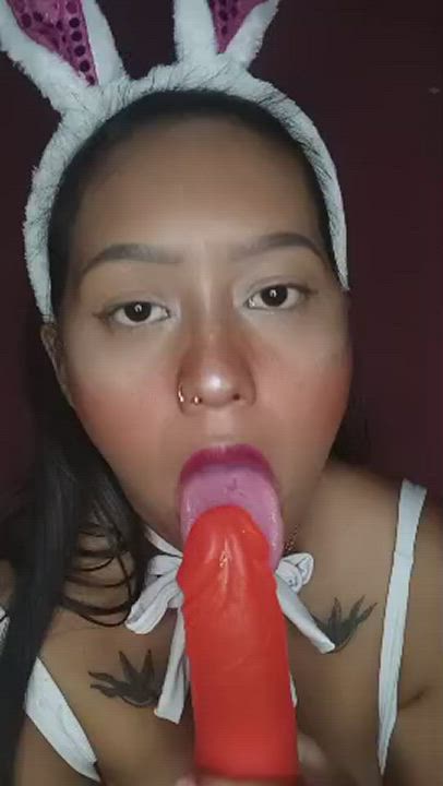 Blowjob Bunny Ebony Pierced Tattoo gif