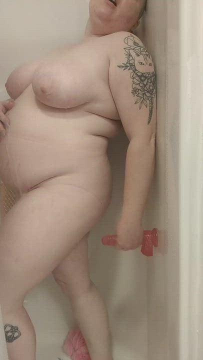 BBW Big Ass Dildo Riding Shower gif