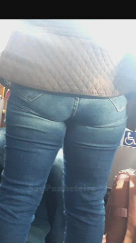 Big Ass Blonde Booty Bus Candid Hidden Cam Jeans Tight Voyeur gif