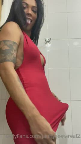 Shemale Hard Cock Bulging Through a Tight Dress