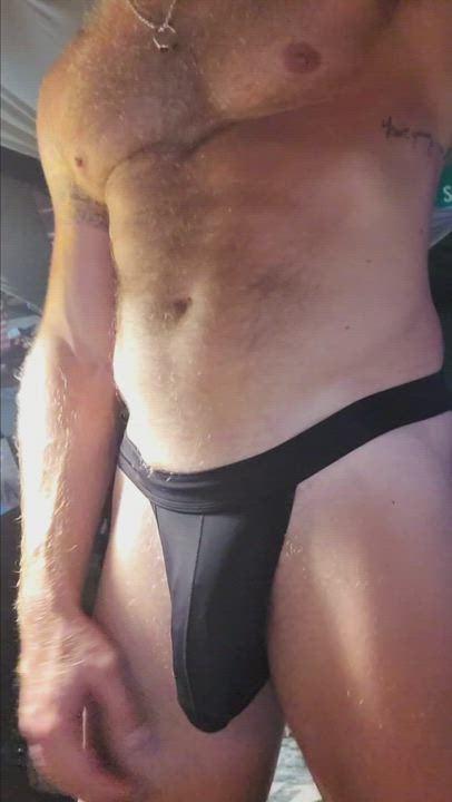 Hairy Dad in black jockstrap