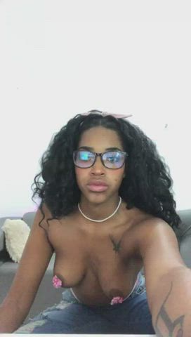 Big Tits Curly Hair Curvy Ebony Glasses Latina Lingerie Tattoo Tits gif