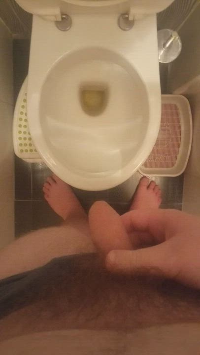 First gif! Pissing at the toilet!