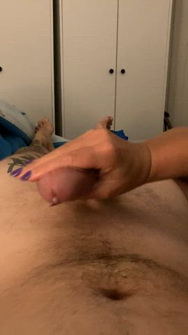 Short dick man gets cumshot blocked by Goddess, his load dribbles out pathetically