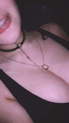 boobs dripping drooling erotic huge tits spit teen titty fuck tongue fetish gif