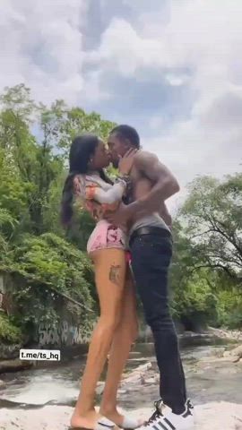 Anal Asshole BBC Bareback Doggystyle Ebony Couple Outdoor Standing Doggy Trans Porn