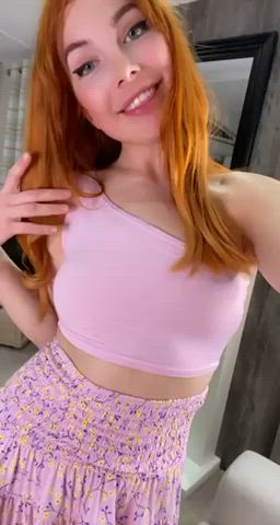 Blue Eyes Camel Toe Petite Redhead Shaved Pussy Small Tits Squeezing Teasing Teen