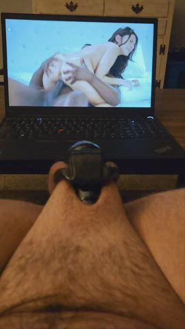 Caged up while watching BBC porn is the best white boy sex