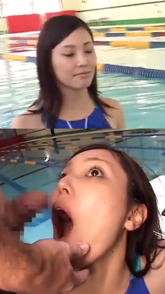Same girl, 2 different perspectives - 3 guys dump their cum on sexy swimming instructor