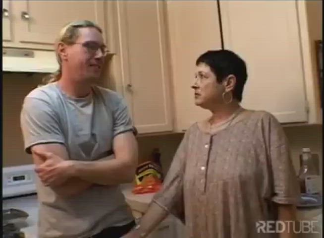 Mature grandmother and grandson had hard sex right in the kitchen