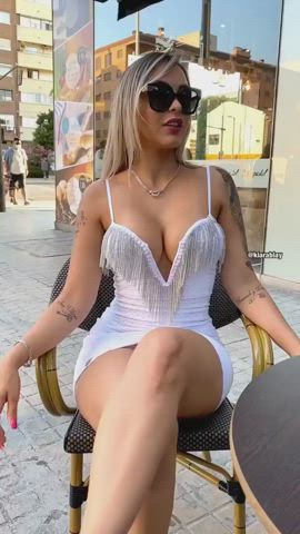 cleavage legs outdoor gif