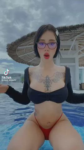21 Years Old Bikini Latina Outdoor Swimming Pool Tattoo TikTok Tits Twerking gif