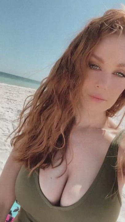 Beach Cleavage Redhead gif