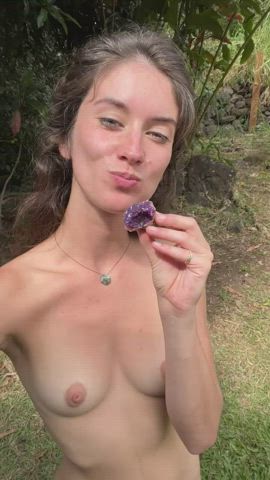 Eating a purple sweet potato snack