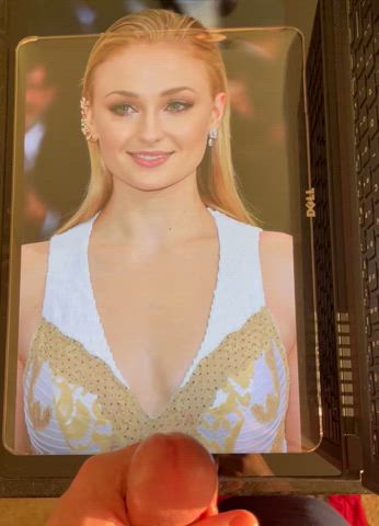 blonde blue eyes celebrity cum cumshot small tits sophie turner tribute celebs cum-tributes