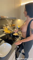 Big Tits Brunette Kitchen Nipple Piercing gif