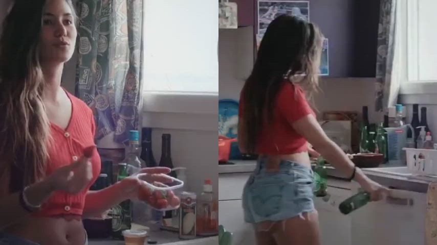 Big Ass Booty Brunette Curvy French Jean Shorts Pawg Swimsuit Thick gif