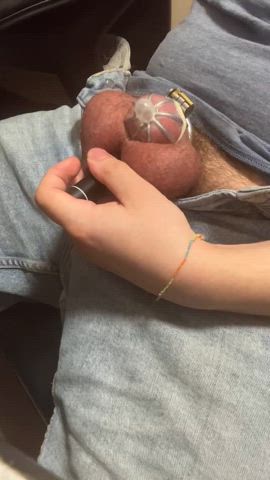 chastity condom cum cumshot hands free pulsating ruined orgasm vibrator gif