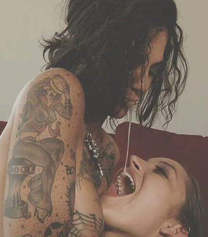 cum cum in mouth cum swallow cumswap lesbian lesbians non-nude spit spit on face