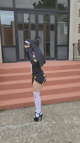 big ass booty cosplay costume dress flashing nun pawg public gif