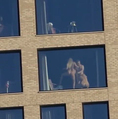 blonde candid netherlands public threesome voyeur gif