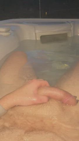 Getting hard and jerking off in hot tub