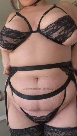 bbw big tits bouncing tits bra fetish goth lingerie pale thighs gif