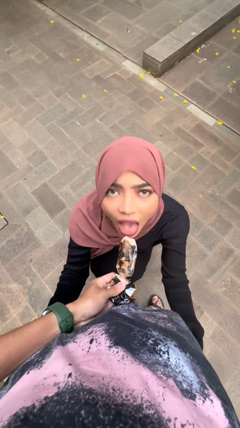Asian Blowjob Clothed Hijab Indonesian Malaysian Muslim POV SFW Teen Porn GIF by