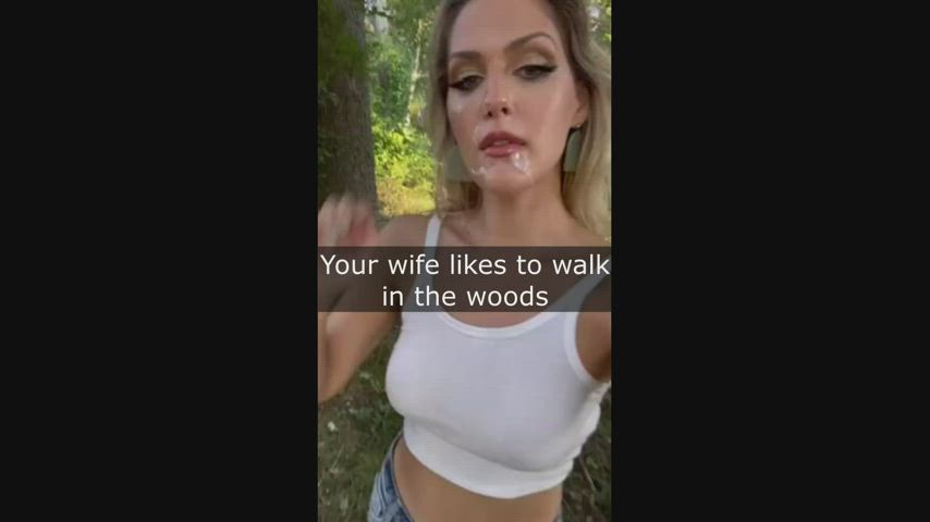 caption cheating cuckold cum in mouth cumshot facial flashing outdoor public gif