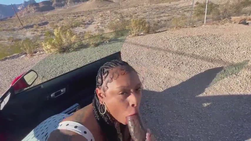 BBC Ebony Blowjob Roadside - public bj by the car