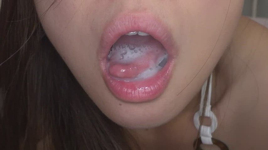 asian close up cum in mouth cum swallow cumshot gokkun japanese long tongue pov gif