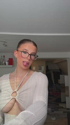 big tits boobs glasses natural tits teen tiktok underboob gif