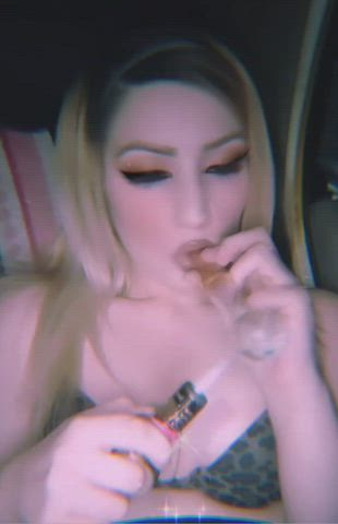 blonde cleavage cute pretty smoking gif